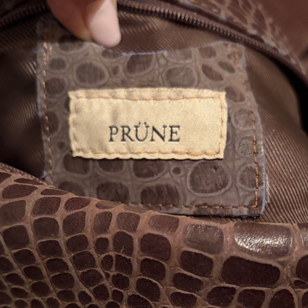 Prune Brown Crocodile Pattern Leather Handbag - Picture 2 of 7